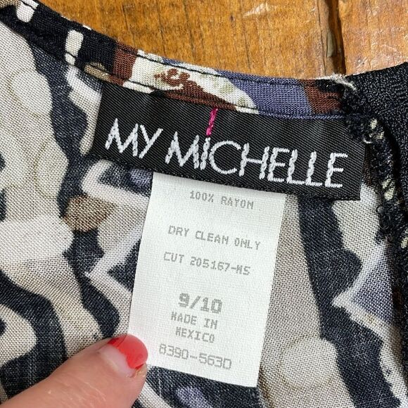 90s Vintage geometric Print Rayon Tie Front Tank Midi Dress black size 9 - 10 - Picture 6 of 7